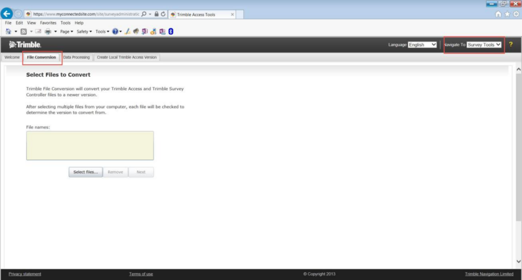 My Trimble Access File Conversion Webpage