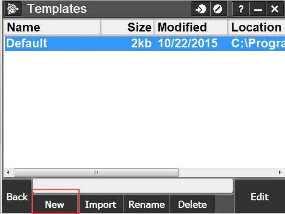 Trimble Access 2015.22 Templates Screen with the new button highlighted