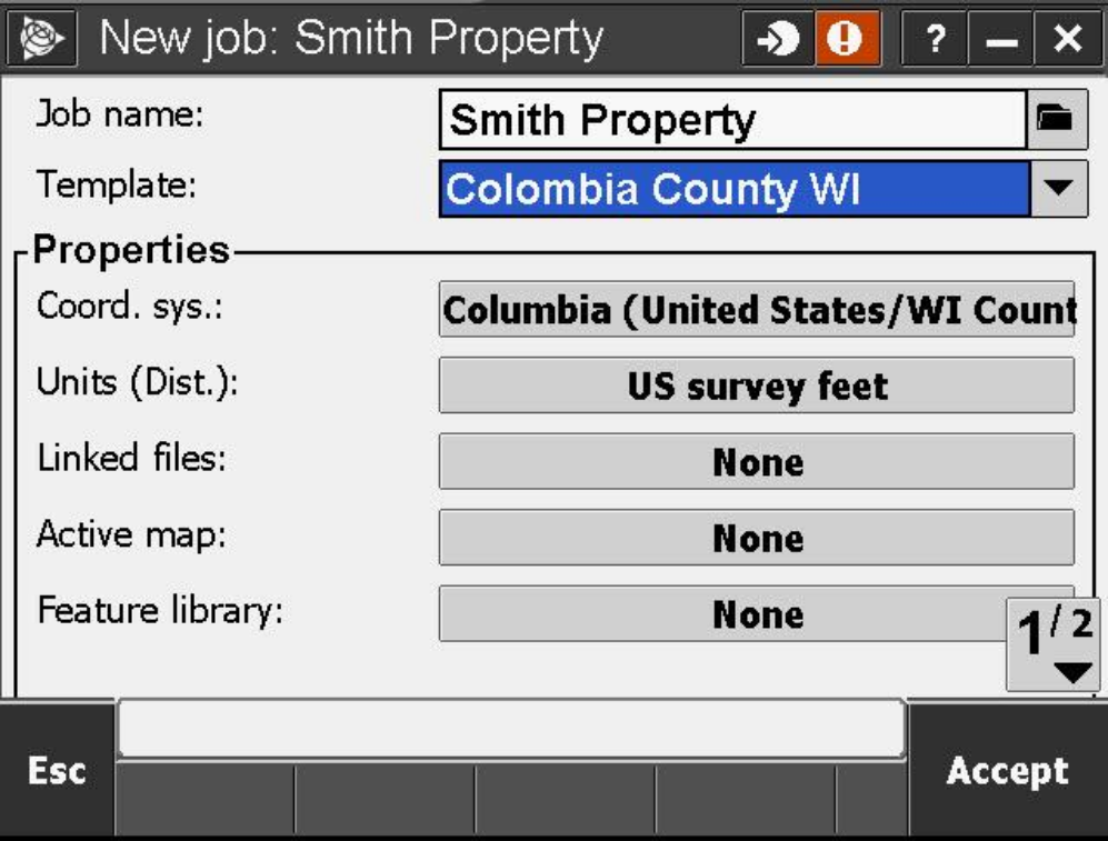 Trimble Access 2015.22 with template selected