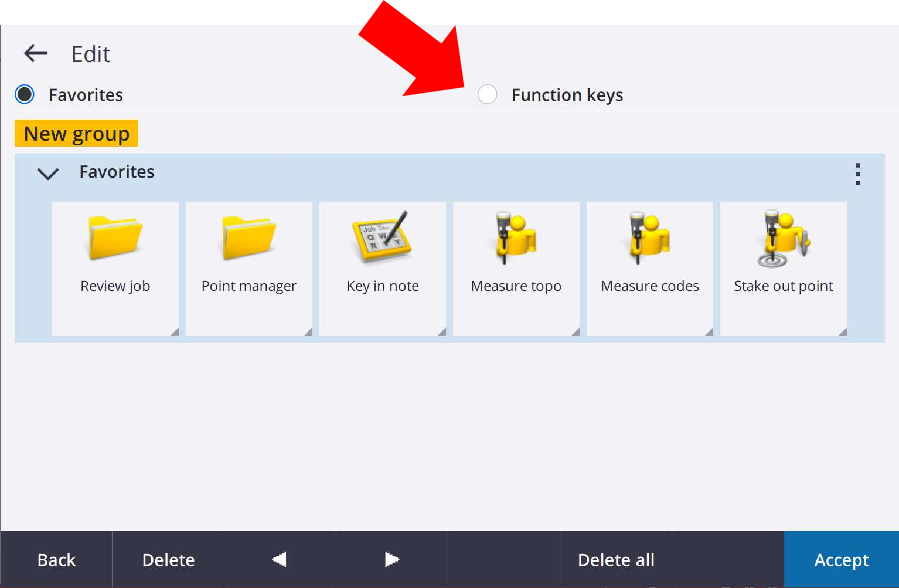 Trimble Access 2020 toggle to edit the function keys