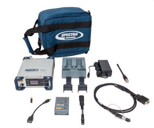 Spectra Precision SP90M GNSS Positioning Receiver kit with included case and accessories.