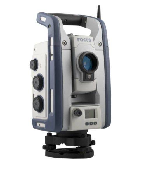 Spectra Focus 50 Robotic Total Station, view from the left side.