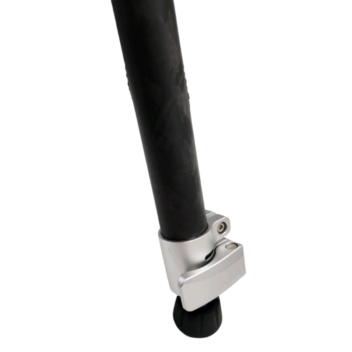 FiberLite laser carbon fiber scanner tripod, close-up view of leg with quick-clamp
