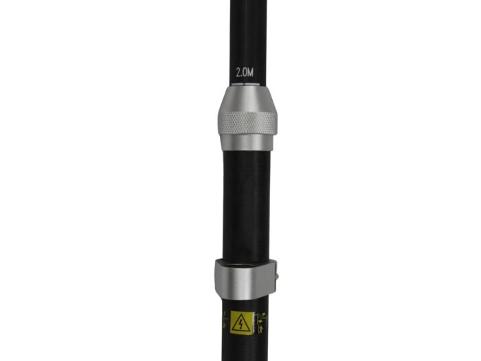 FiberLite all carbon fiber 2m snap-lock GNSS Rover Rod, close-up view of 20-minute bubble and anti-twist compression lock