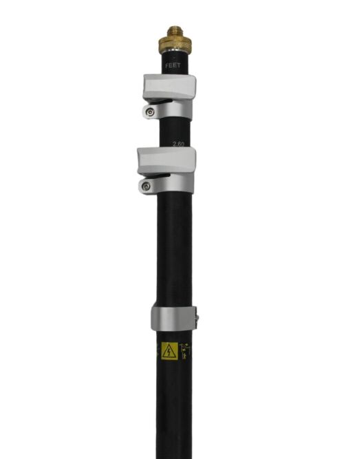 FiberLite all carbon fiber 11.8ft 3.6m prism pole, close-up view of dual clamps